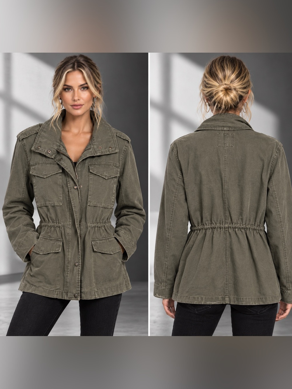 Aeropostale Olive Utility Drawstring Waist Jacket